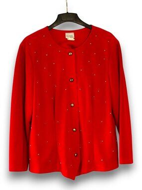 Vintage Halmode Plus Red Studded Button Front Blouse 80s 90s